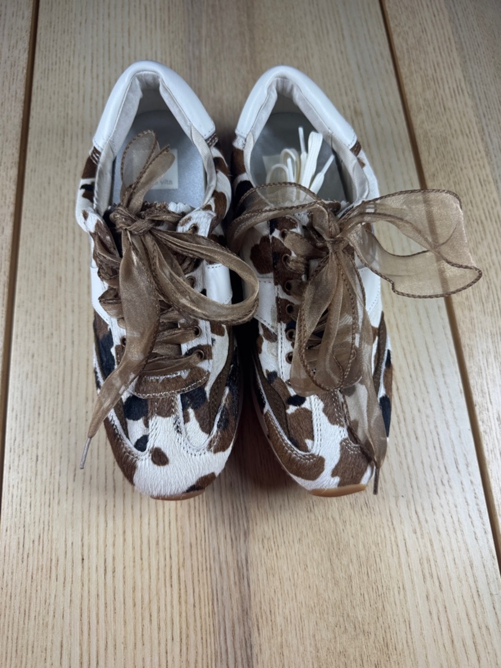 Dolce Vita Cowhide-Print Low-Top Sneaker in Brown, White & Tan - Picture 3 of 9